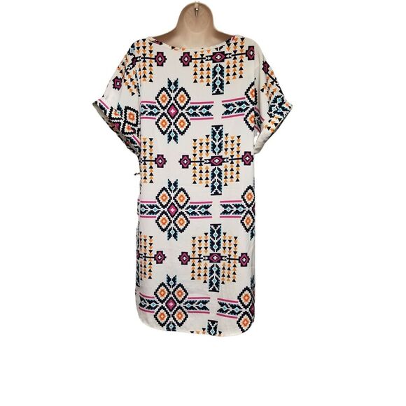 Audition Fashions Round Neck Short Sleeve Multi-Color Casual Shirt Dress Size L - Picture 3 of 10